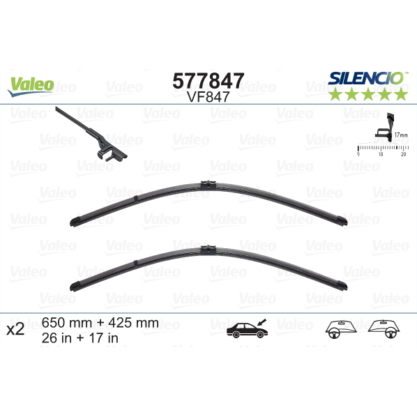 [S577847] VALEO SILENCIO VALYTUVAI ALPINA, BMW, PORSCHE FLAT BLADE VF847 X2
