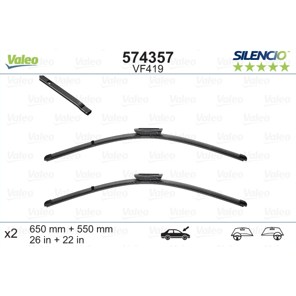 [S574357] VALEO SILENCIO VALYTUVAI RENAULT FLAT BLADE VF419 X2
