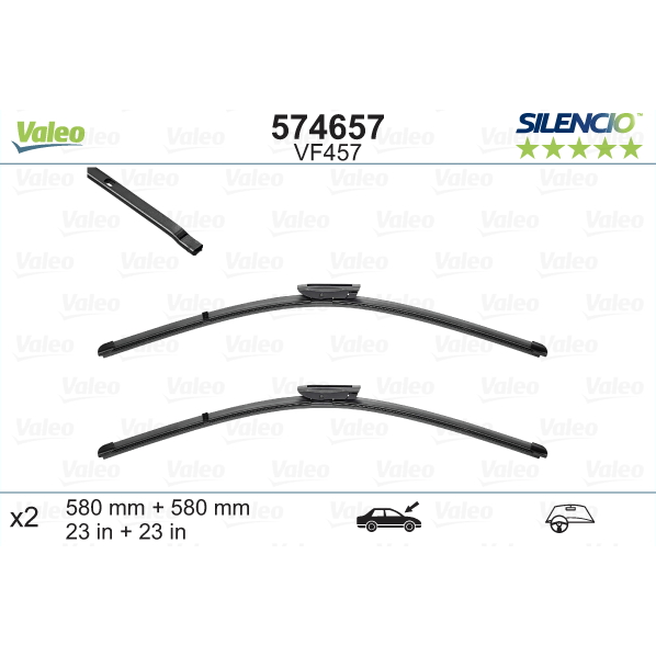 [S574657] VALEO SILENCIO VALYTUVAI SAAB 9-5 FLAT BLADE VF457 X2