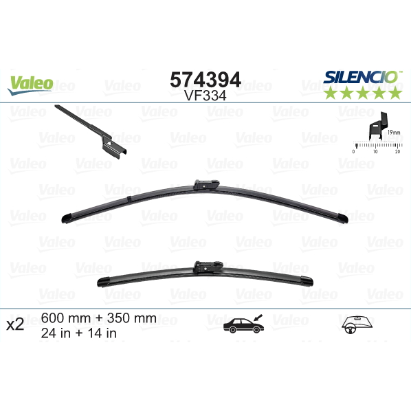[S574394] VALEO SILENCIO VALYTUVAI FIAT, FORD KA FLAT BLADE VF334 X2