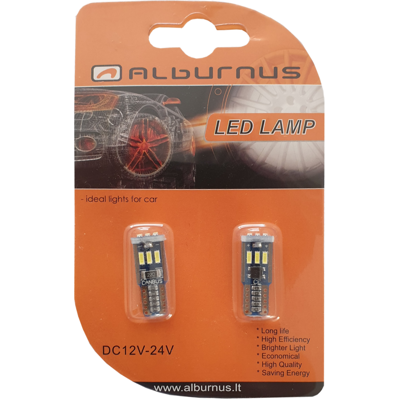 [AL50447] LEMPUTĖS W5W T10 LED 9SMD CANBUS 12-24V (2VNT)