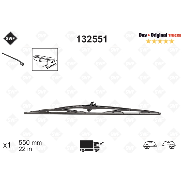 [T132551] VALYTUVAI SWF TRUCKS WIPER BLADE 550MM LHD RHD