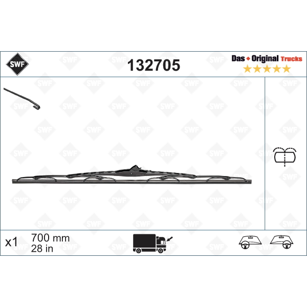 [T132705] VALYTUVAI SWF TRUCKS WIPER BLADE 700MM W RAMP LHD RHD