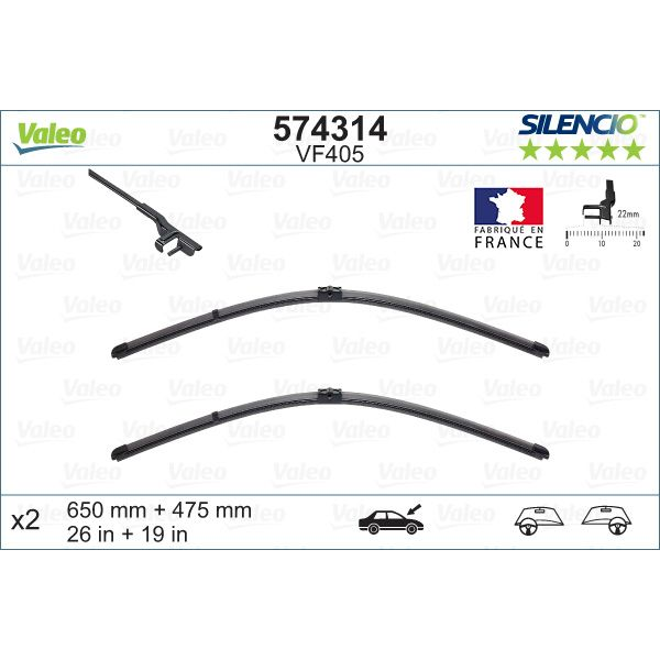 [S574314] VALEO SILENCIO VALYTUVAI FLAT BLADE OE LHD RHD VF405
