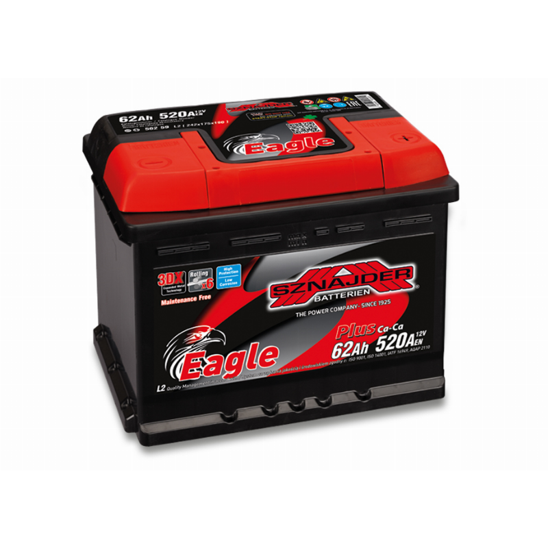 [SZE62R] AKUMULIATORIUS SZNAJDER EAGLE CALCIUM PLUS 12V/62AH/520A EN 56259