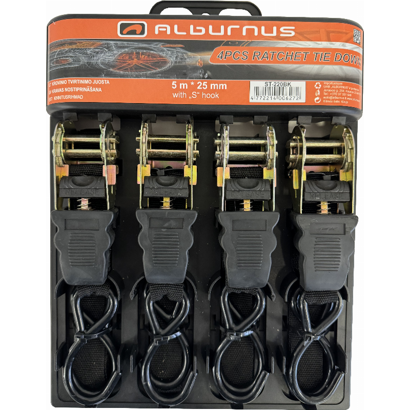 [ST-220BK] RATCHET TIE DOWN 5M * 25MM 4 PCS